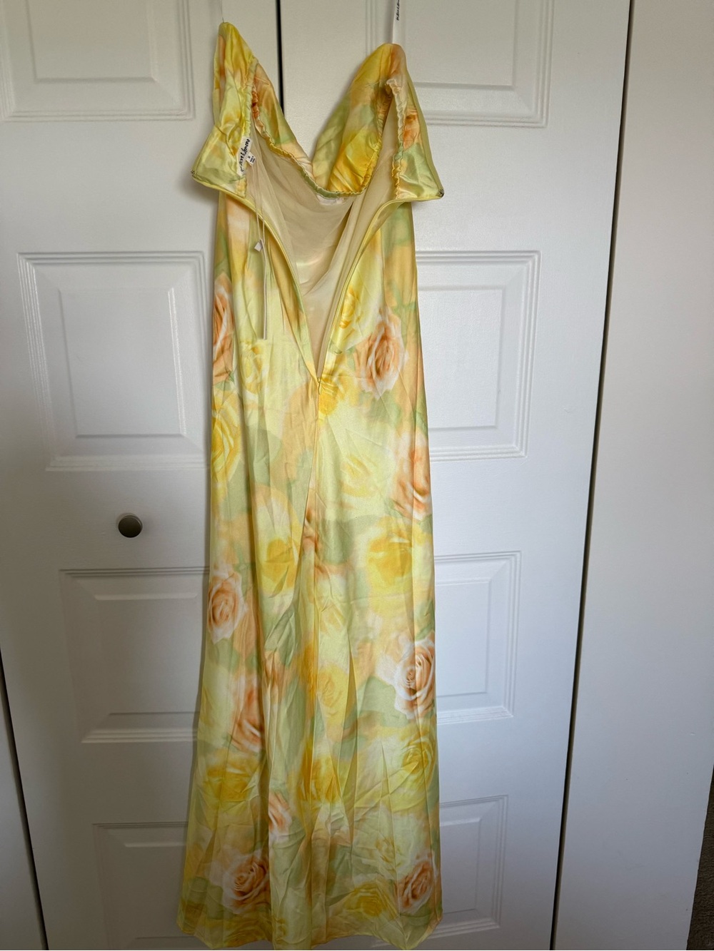 For Love and Lemons Strapless Yellow Floral Satin Maxi Dress - Picture 5 of 6